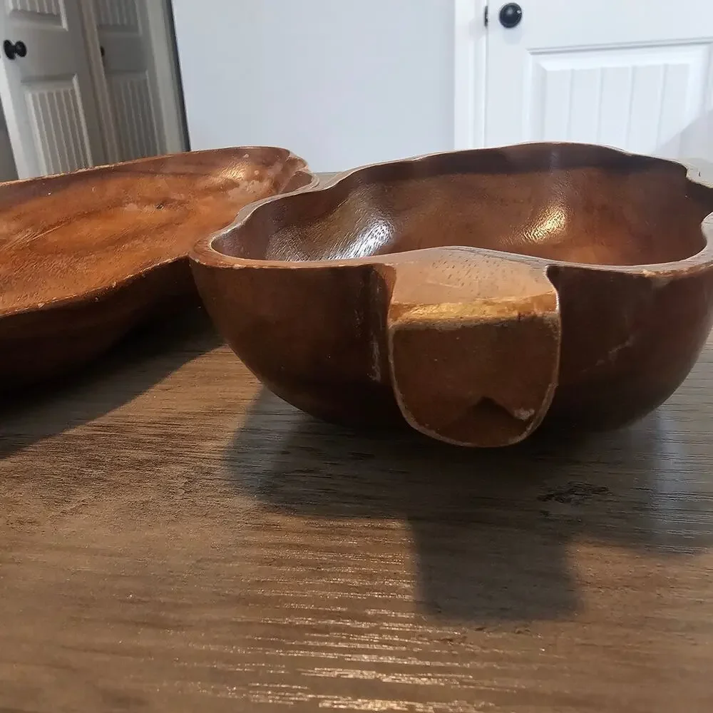 Vintage Monkey Pod Serving Dishes 2 Set Brown Hawaii Philippines Home Decor Boho
